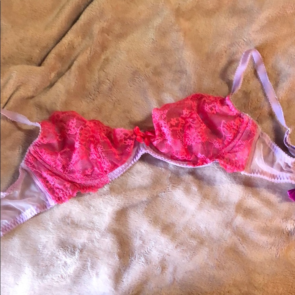 Pink and purple lace bra